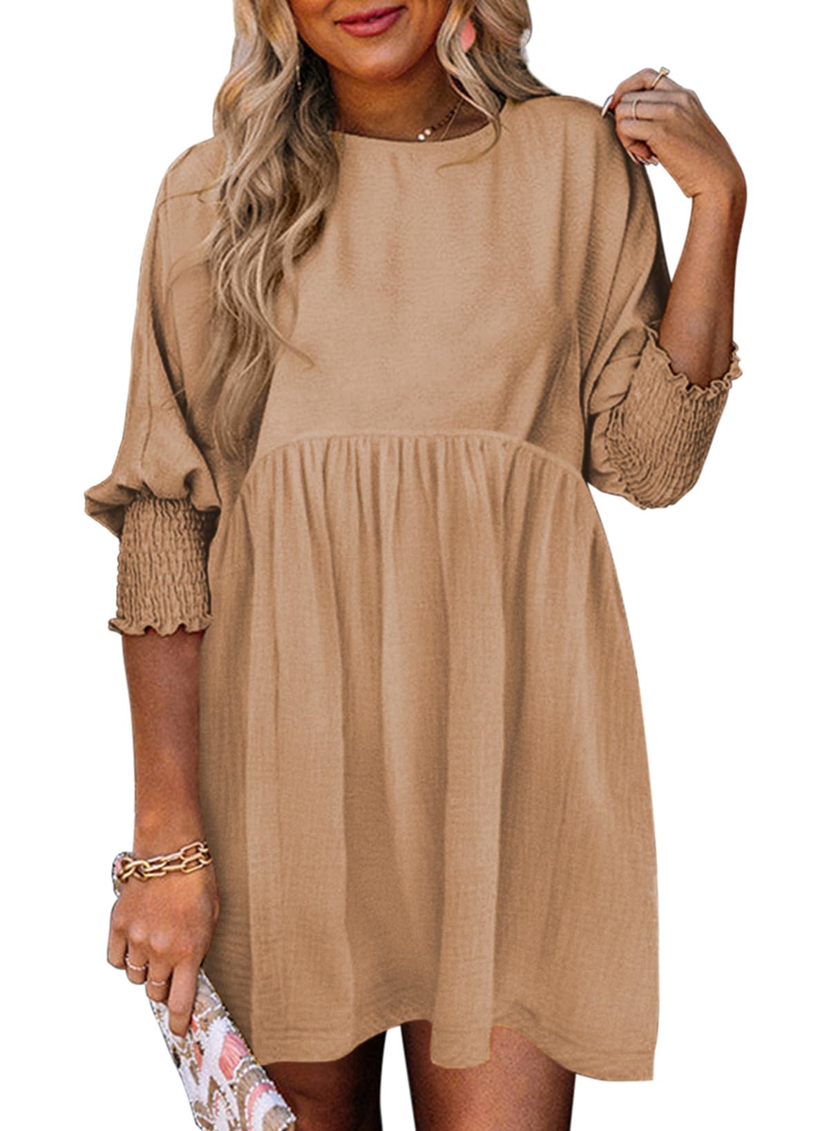 ✨2026 New Women's Casual Short Sleeve Crew Neck Flowy Swing Tunic Dress