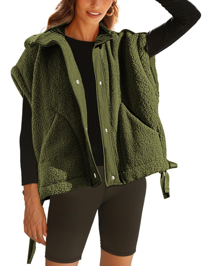Women's Fuzzy Fleece Vest Oversized Button Down Sherpa Jacket