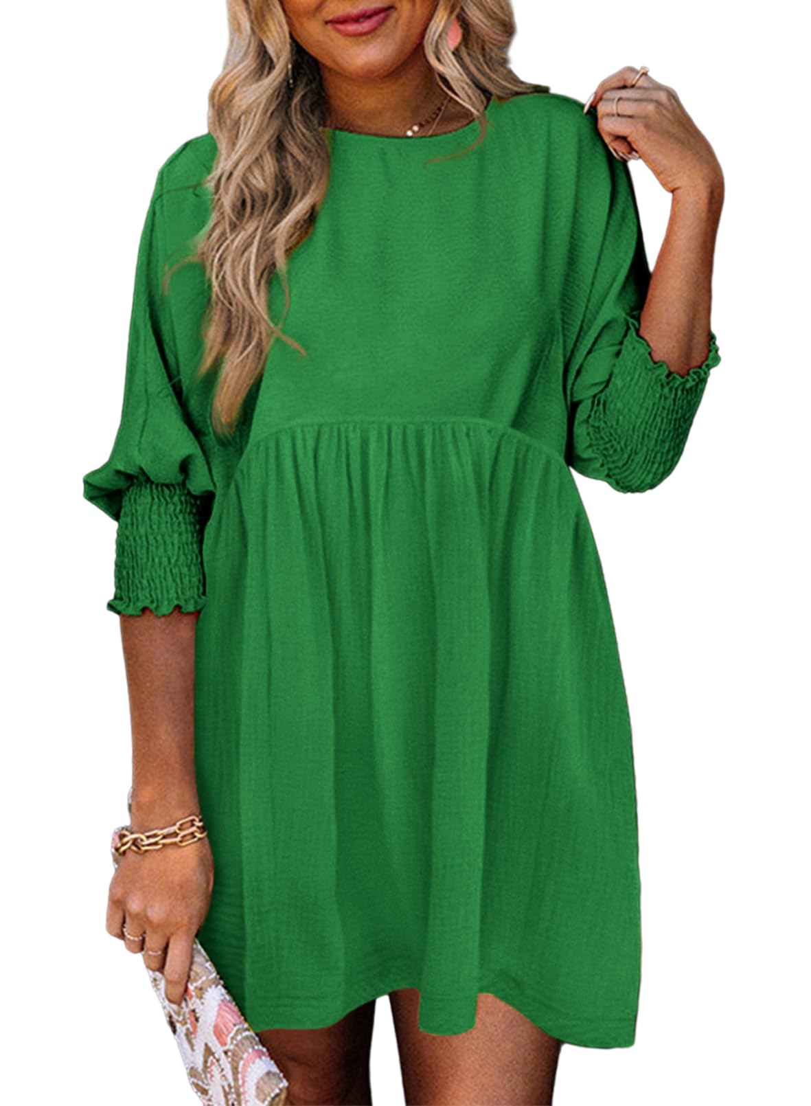 ✨2026 New Women's Casual Short Sleeve Crew Neck Flowy Swing Tunic Dress