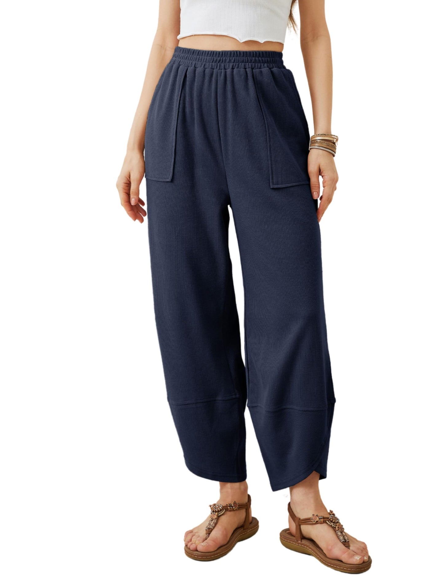 Womens Baggy Wide Leg Pants Casual Elastic Waisted Palazzo Harem Pants with Pockets(BUY 2 FREE SHIPPING)