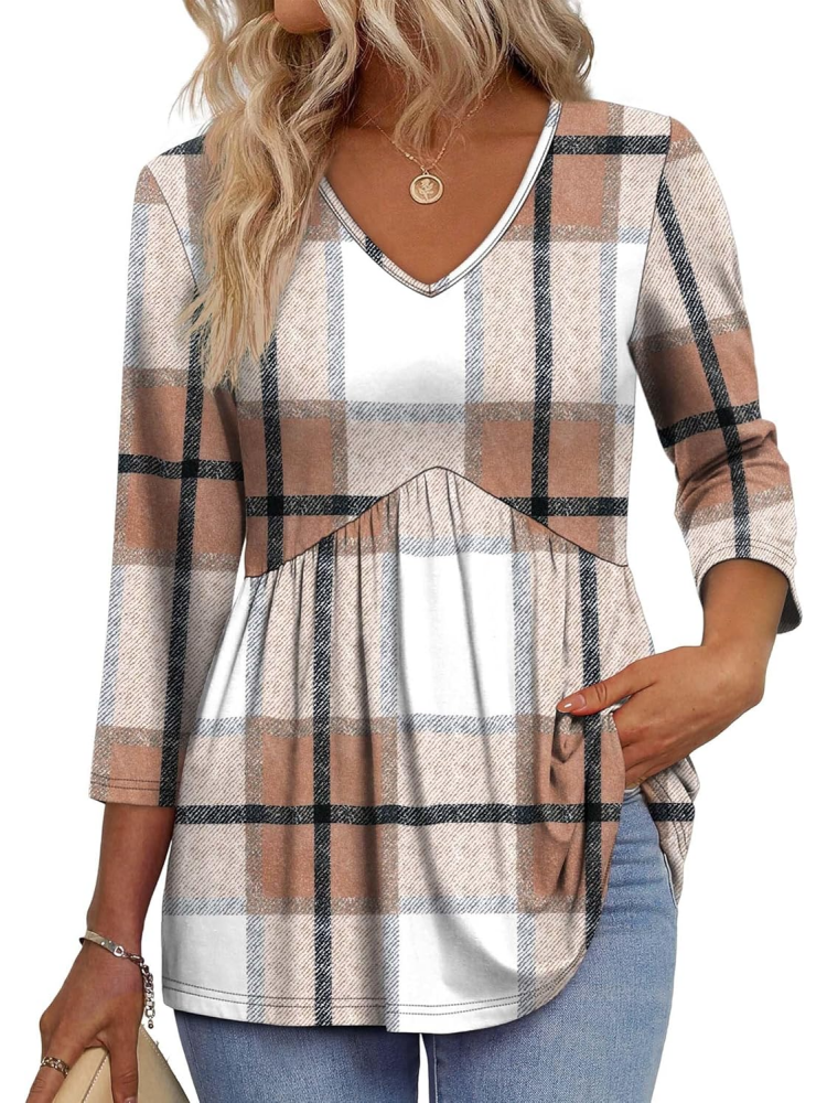 Women's V-Neck 3/4 Sleeve Babydoll Tunic Tops (BUY 2 FREE SHIPPING)