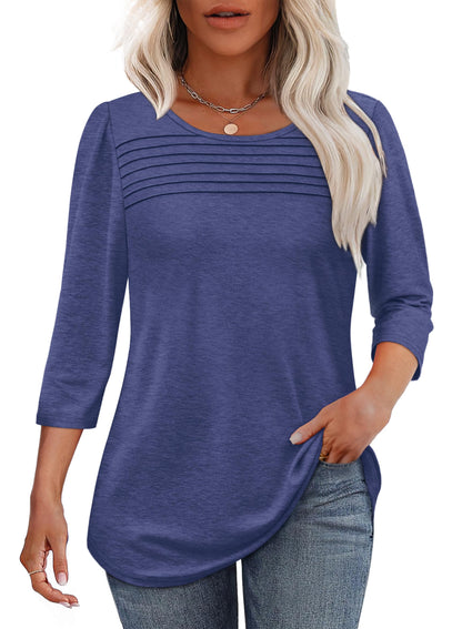 Women's 3/4 Length Sleeve Top Pleated Front T-Shirt (Buy 3 Free Shipping)