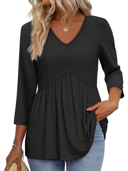 Women's V-Neck 3/4 Sleeve Babydoll Tunic Tops (BUY 2 FREE SHIPPING)