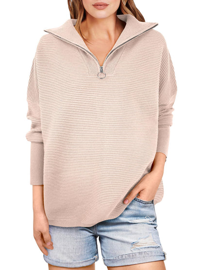 Women's Quarter Zip Rib Knit Cozy Pullover Sweaters  (Buy 2 Free Shipping)