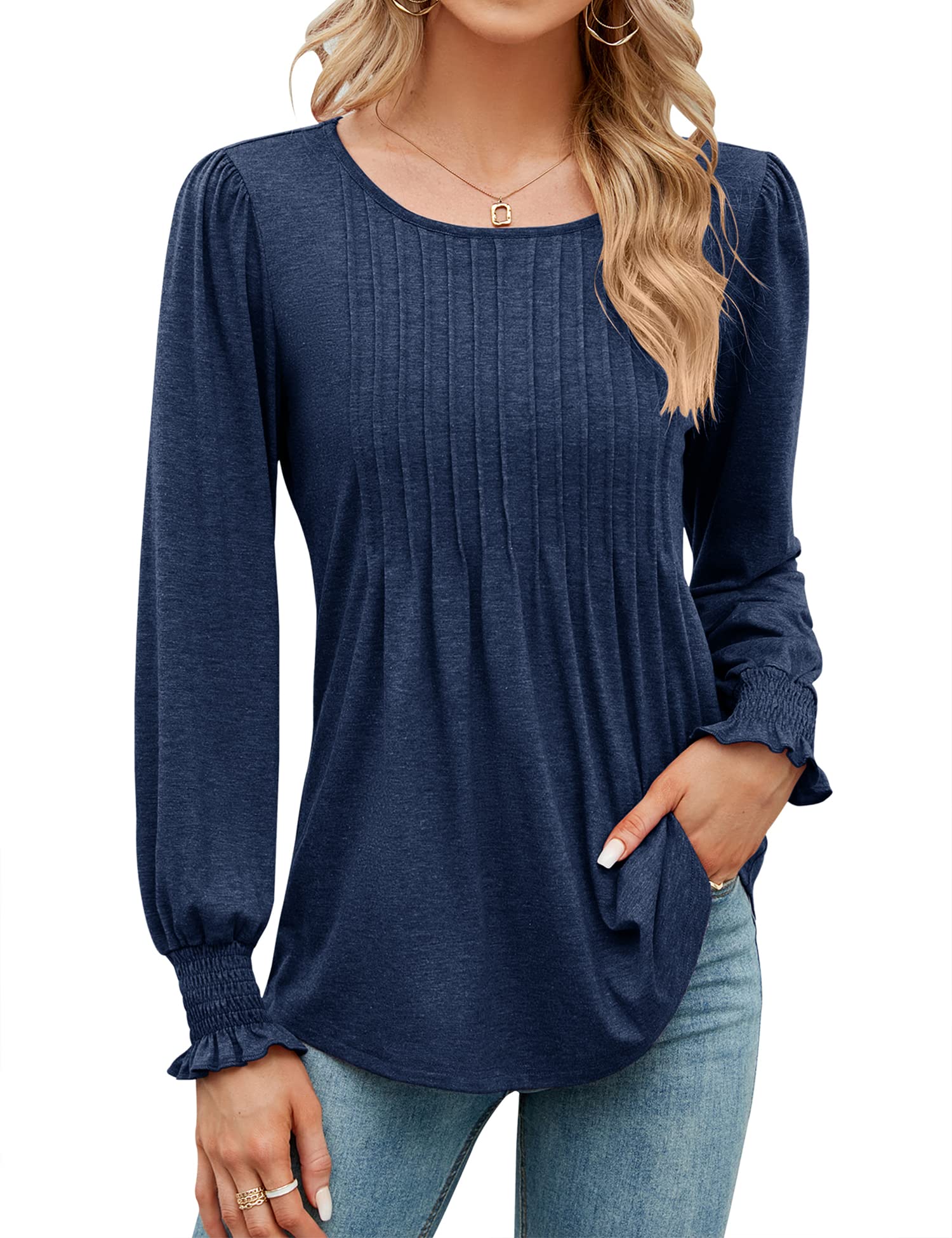 Women's Pleated Puff Long Sleeve Tunic Tops (Buy 2 Free Shipping)