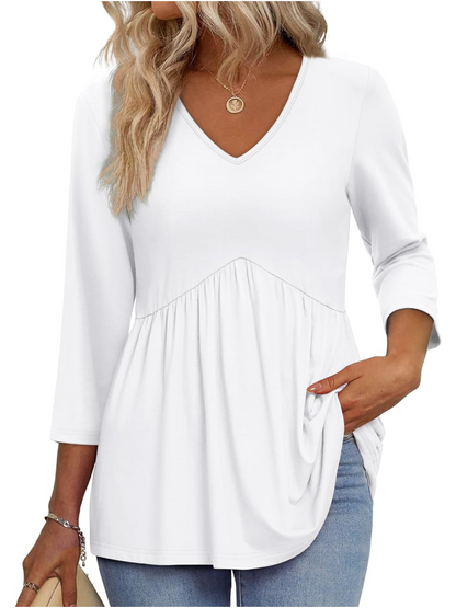 Women's V-Neck 3/4 Sleeve Babydoll Tunic Tops (BUY 2 FREE SHIPPING)