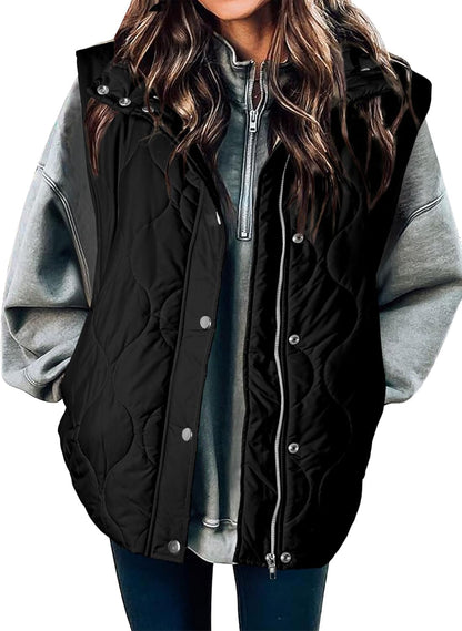 Quilted Zip Button Sleeveless Puffer Vest