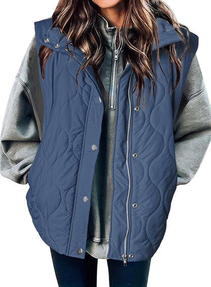 Quilted Zip Button Sleeveless Puffer Vest