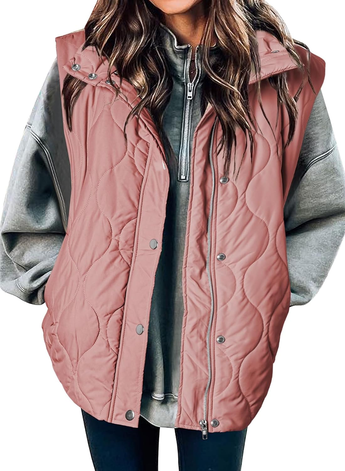Quilted Zip Button Sleeveless Puffer Vest