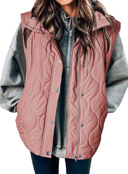 Quilted Zip Button Sleeveless Puffer Vest