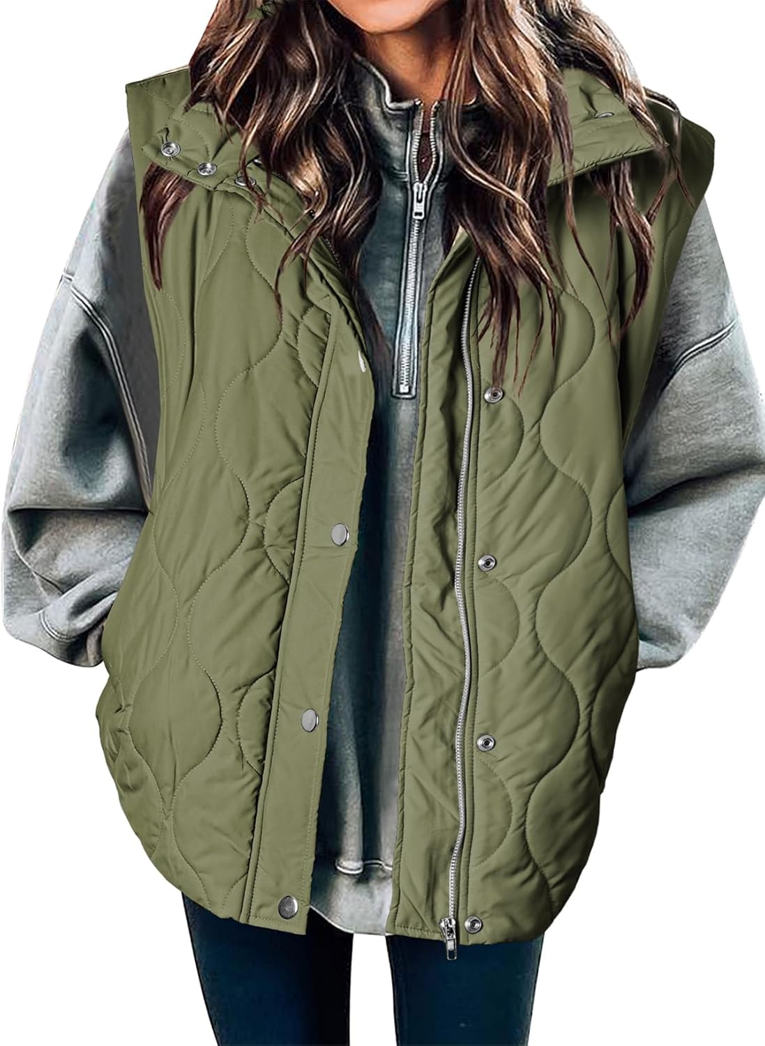 Quilted Zip Button Sleeveless Puffer Vest