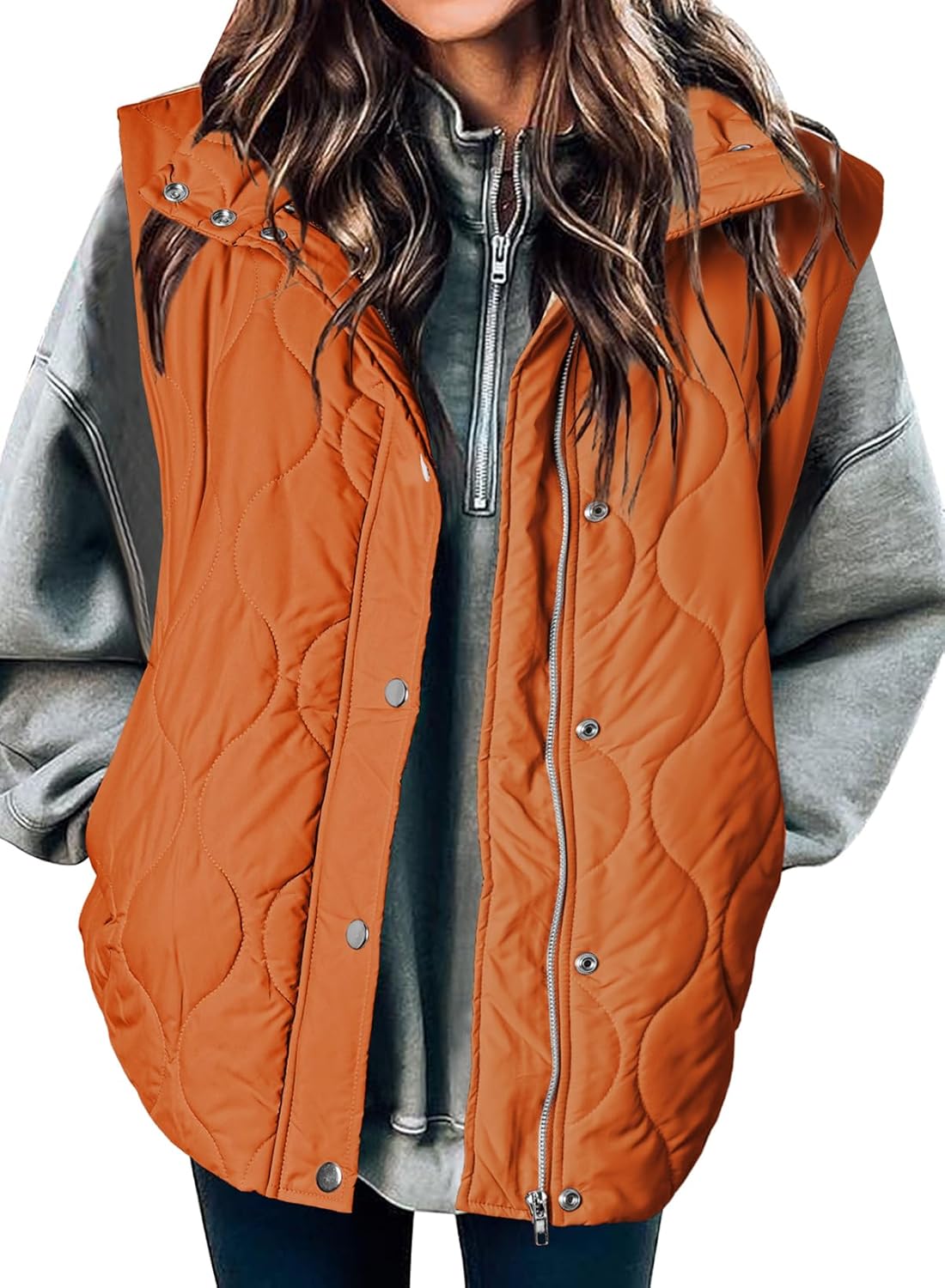 Quilted Zip Button Sleeveless Puffer Vest