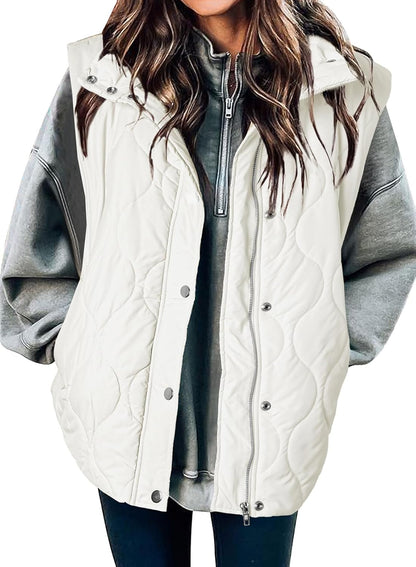 Quilted Zip Button Sleeveless Puffer Vest