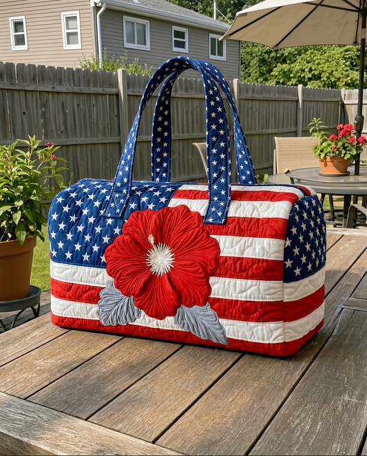 Patriotic American Flag Quilted Weekend Travel Bag