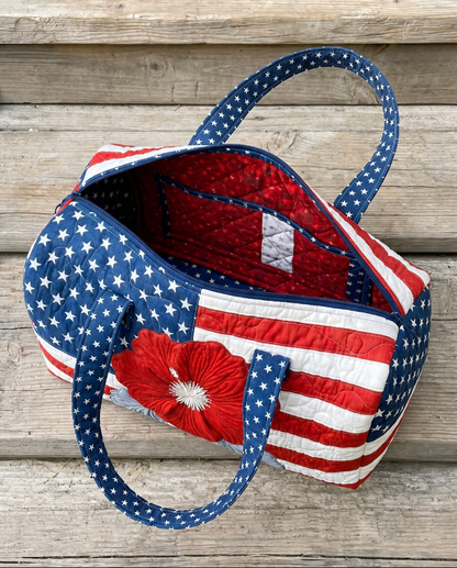 Patriotic American Flag Quilted Weekend Travel Bag