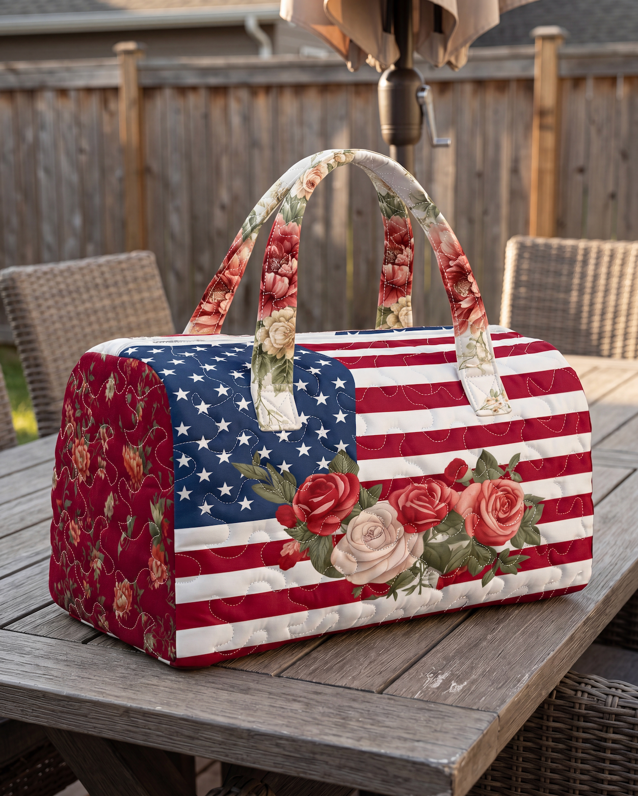 Patriotic American Flag Quilted Weekend Travel Bag