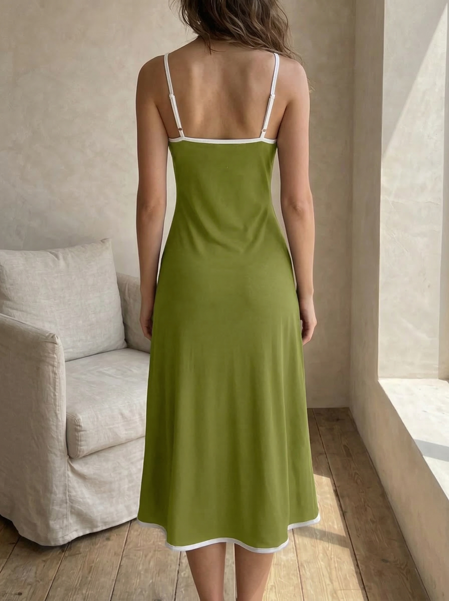 🎀Women's Color Block Spaghetti Strap Slim Fit Bodycon Flared Hem Dress