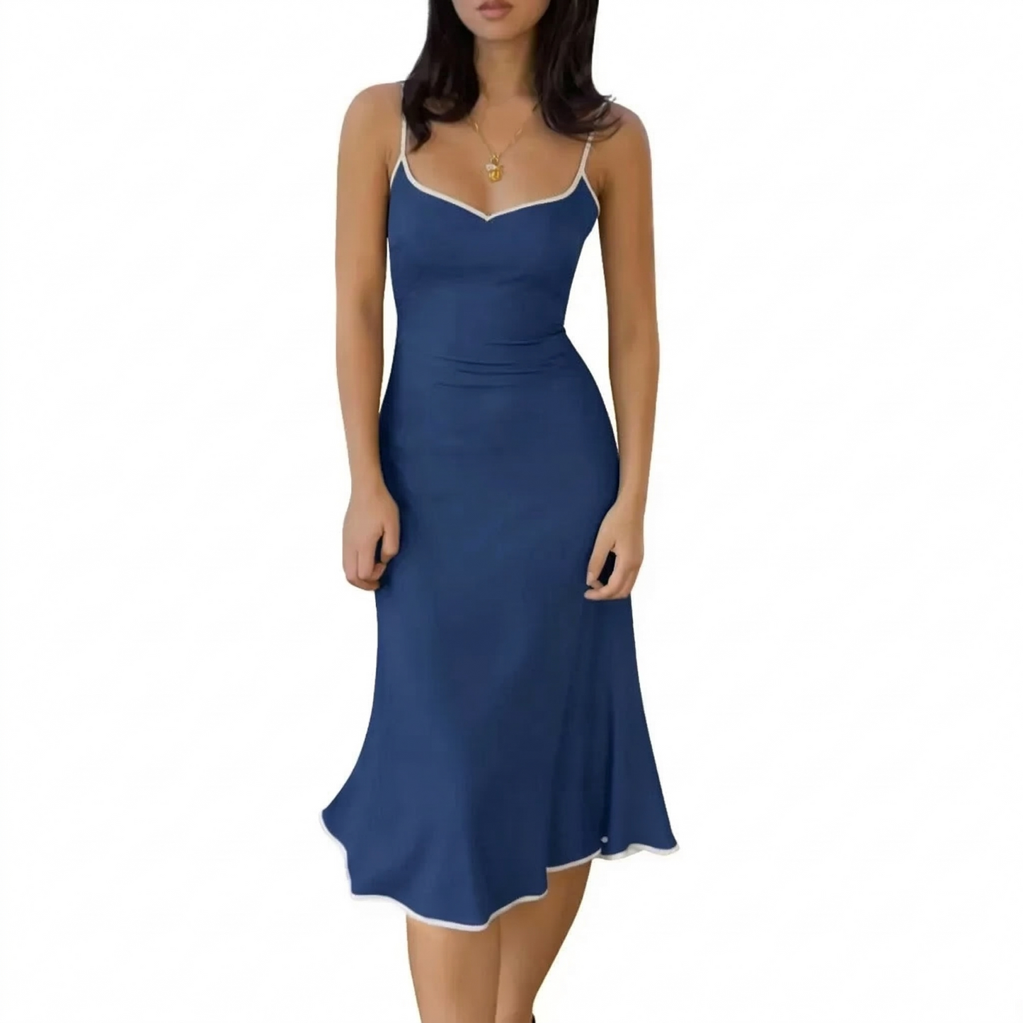 🎀Women's Color Block Spaghetti Strap Slim Fit Bodycon Flared Hem Dress