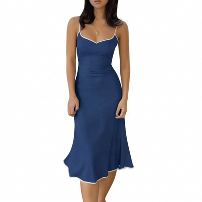 🎀Women's Color Block Spaghetti Strap Slim Fit Bodycon Flared Hem Dress