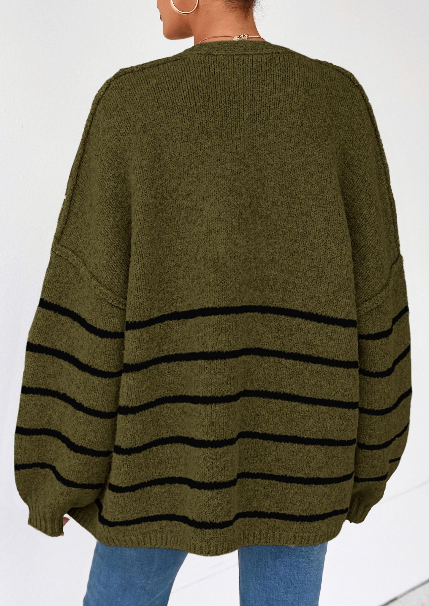 Women's Oversized Balloon Sleeve Striped Cardigan (Buy 2 Free Shipping)