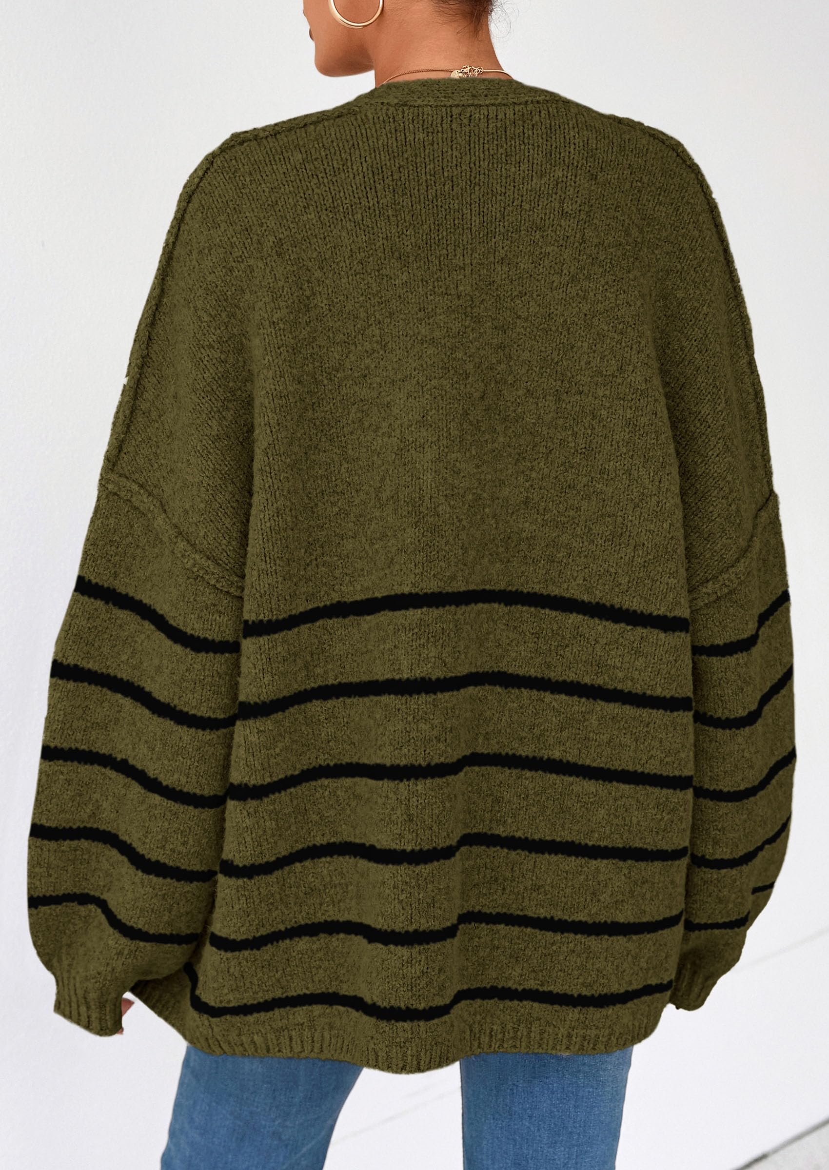 Women's Oversized Balloon Sleeve Striped Cardigan (Buy 2 Free Shipping)