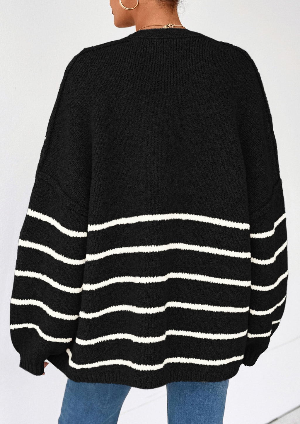 Women's Oversized Balloon Sleeve Striped Cardigan (Buy 2 Free Shipping)