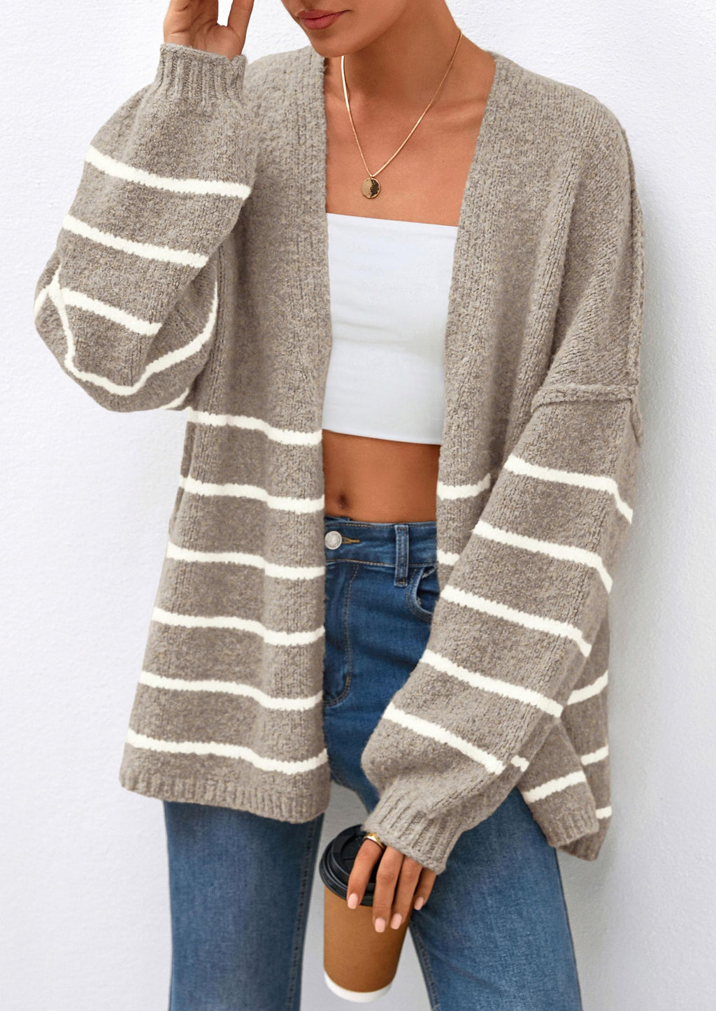 Women's Oversized Balloon Sleeve Striped Cardigan (Buy 2 Free Shipping)