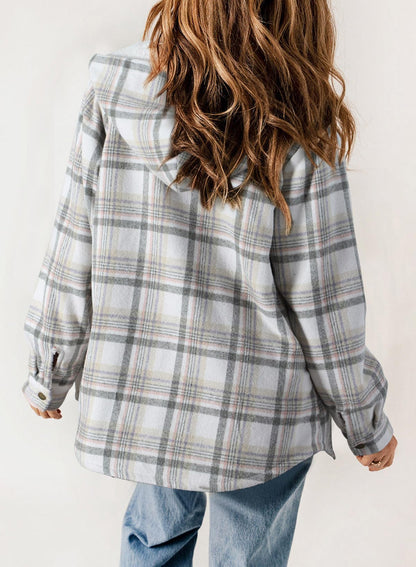 ⏰Hot Sale-Women's Thickened Flannel Long Sleeve Plaid Jacket Coat with Hood