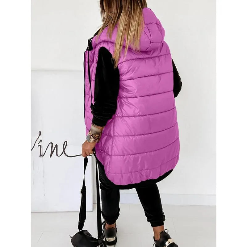 2026 Women's Hooded Outwear Vest Lightweight Zipper Up Padded Gilet With Pockets