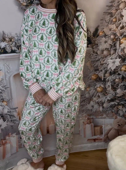 Women's Cute Holiday‑Print Pajama Set