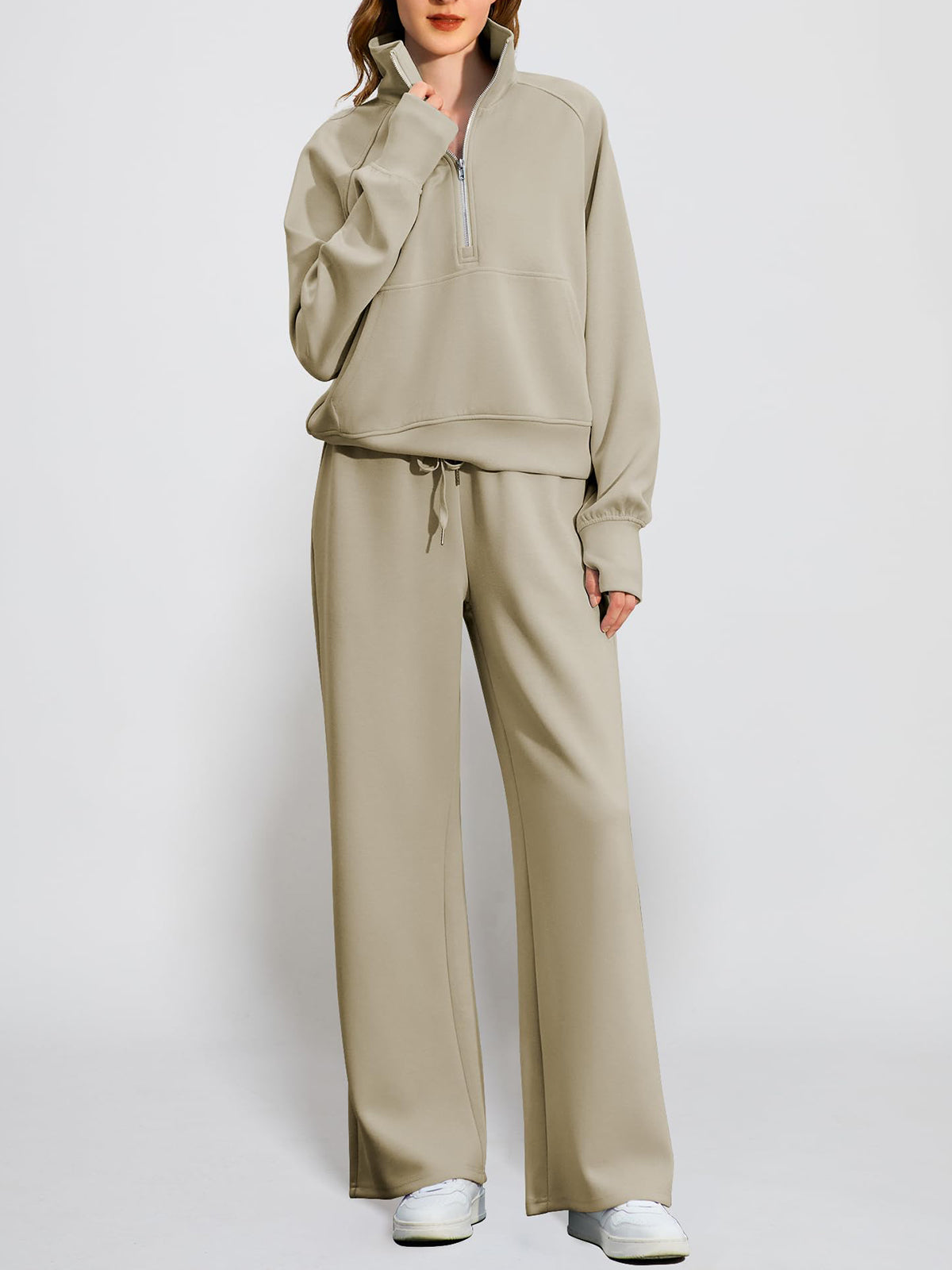 Women's Oversized Half Zip 2 Piece Sweatsuit Set (Buy 2 Free Shipping)