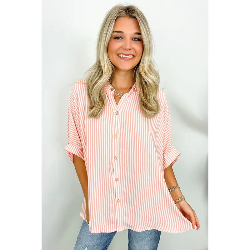 Casual Striped V Neck Loose Blouse