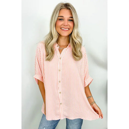Casual Striped V Neck Loose Blouse