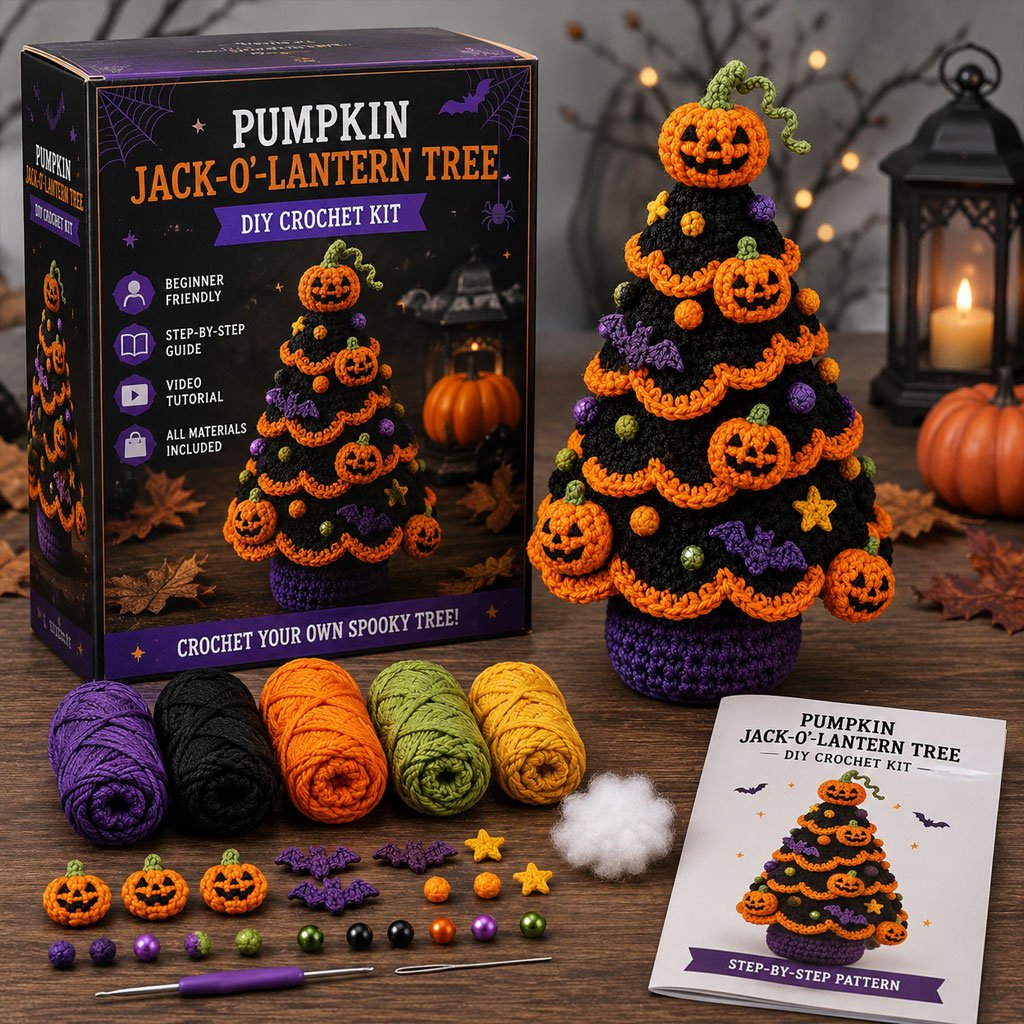 Halloween Tree DIY Crochet Kit | All-In-One Kit for a Layered 7-Inch Spooky Tabletop Decoration 🧶👻✨