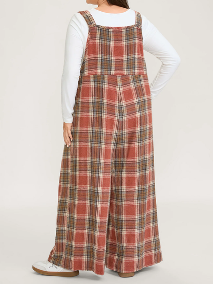 Plaid Flannel Overall Wide-Leg Jumpsuit