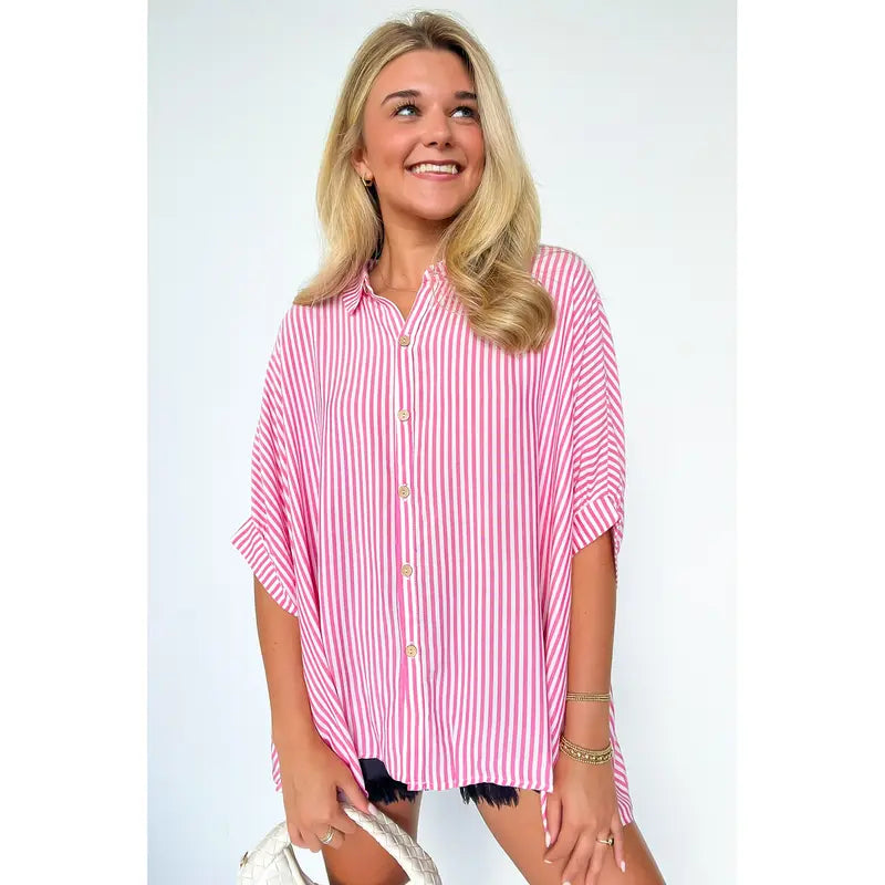 Casual Striped V Neck Loose Blouse
