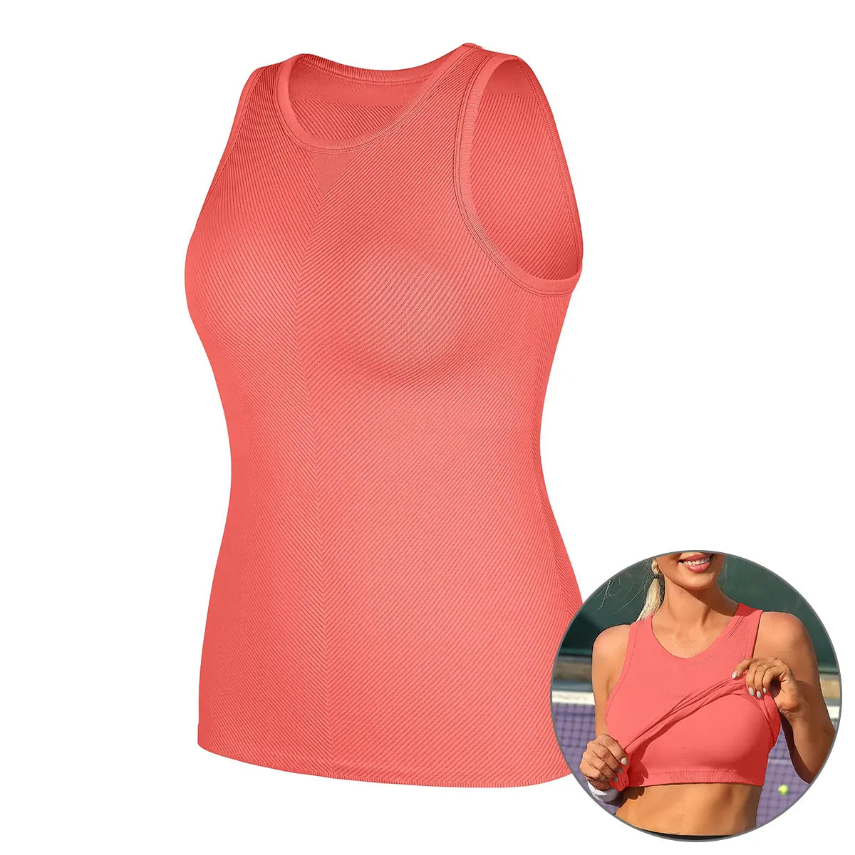 Women's Seamless High Neck Workout Tank Top with Built-in Bra