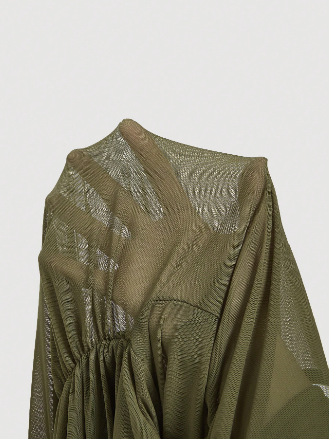 Ruched Sheer Mesh Off-Shoulder Top
