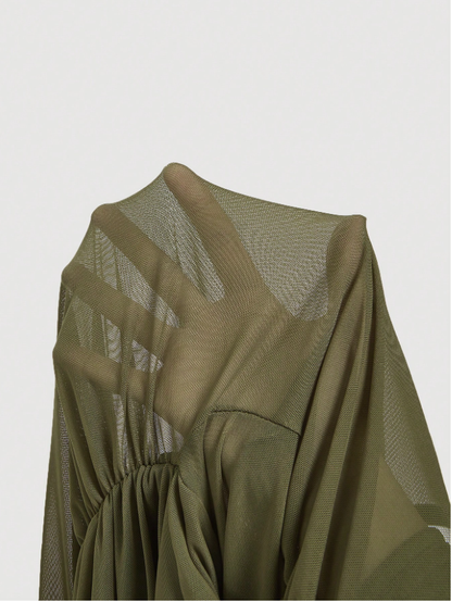 Ruched Sheer Mesh Off-Shoulder Top