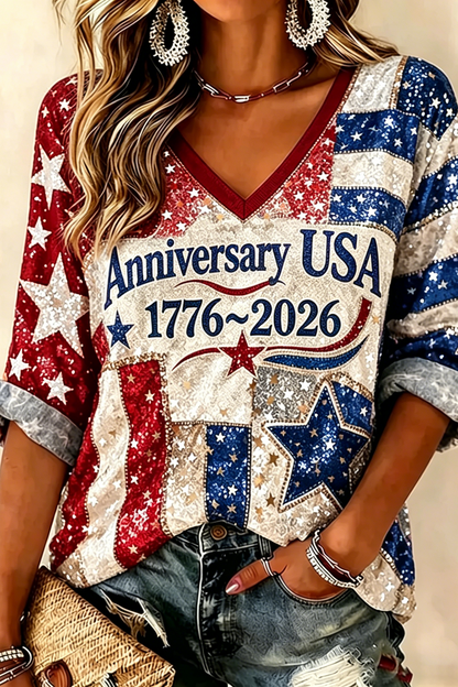 Women's Usa Anniversary Celebration V-neck T-shirt