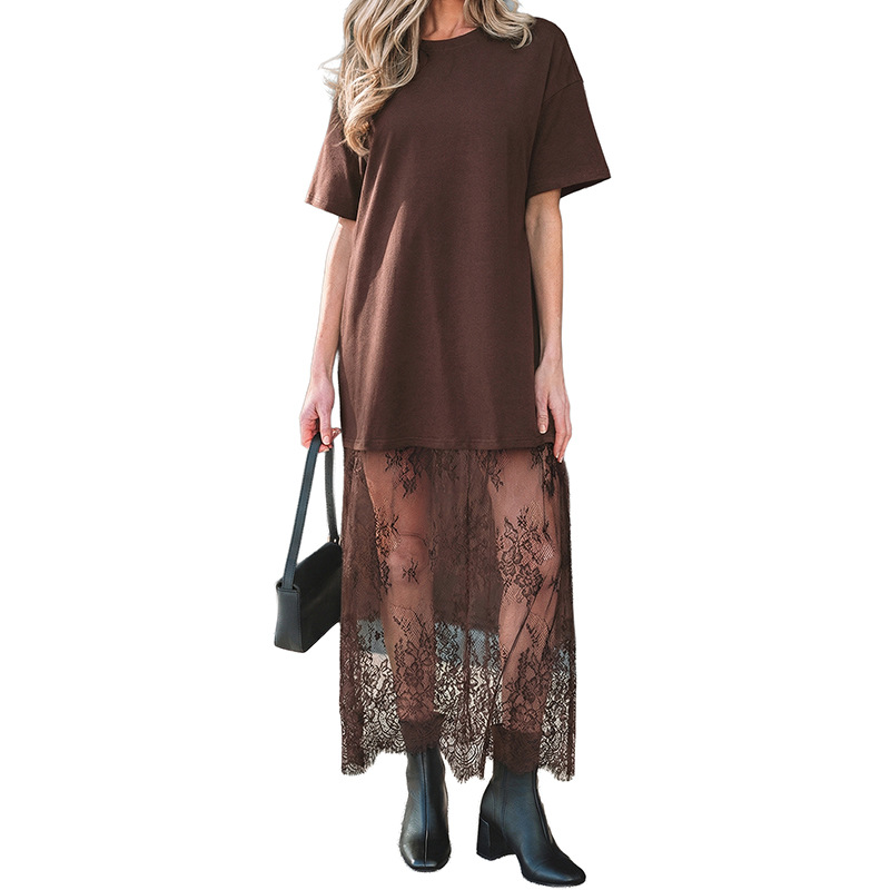Women's Contrast Lace Hem T-Shirt Dress(BUY 2 FREE SHIPPING)