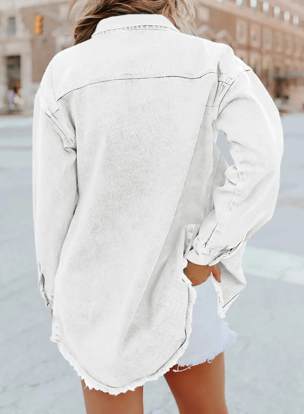 Women's Button Down Raw Edge Denim Jacket (Buy 2 Free Shipping)