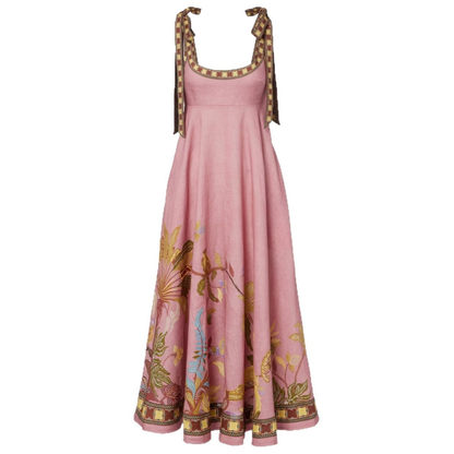 Women's Tie Strap Boho Floral Maxi Dress
