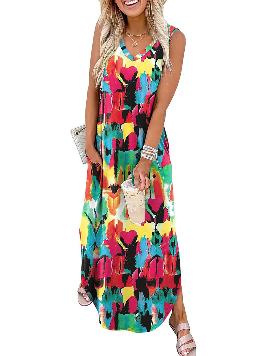 Women's 2026 Summer Casual V-Neck Floral Print Dress with Pockets