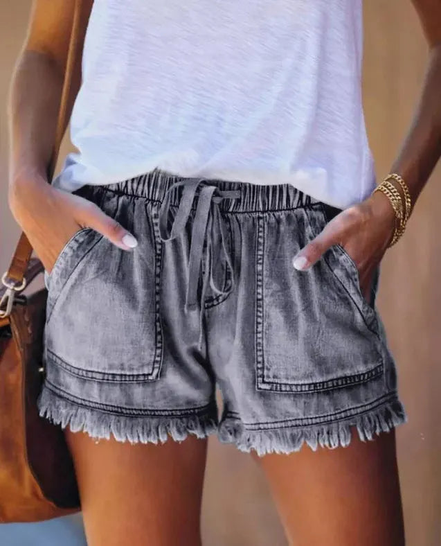 HOT SALE-WOMENS CASUAL DENIM SHORTS WITH POCKETS COTTON JEAN SHORT