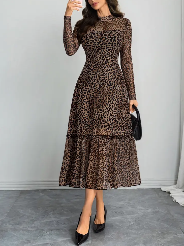 Floral Mesh Long Sleeve Midi Dress