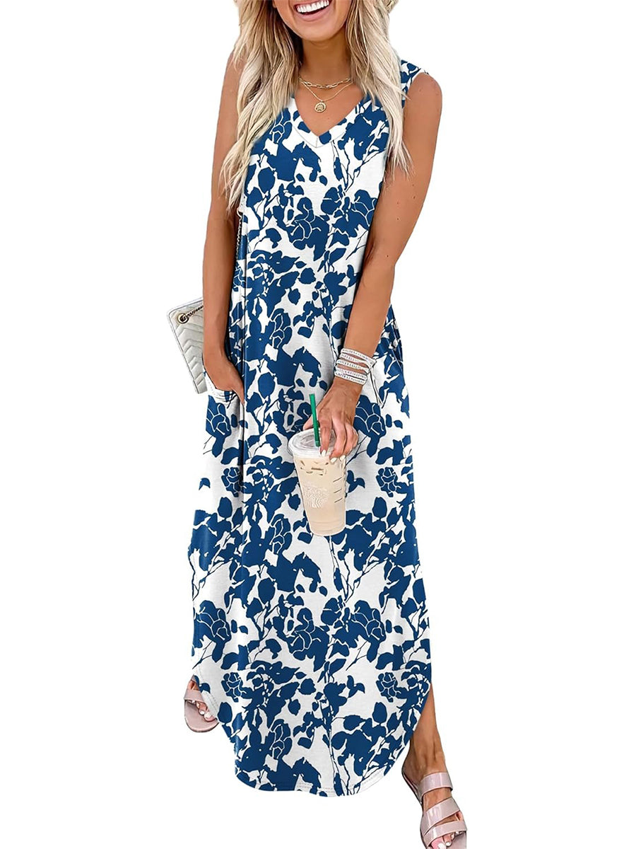 Women's 2026 Summer Casual V-Neck Floral Print Dress with Pockets
