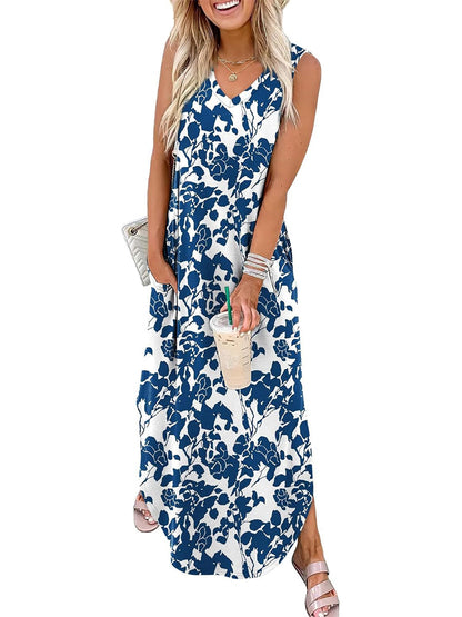Women's 2026 Summer Casual V-Neck Floral Print Dress with Pockets