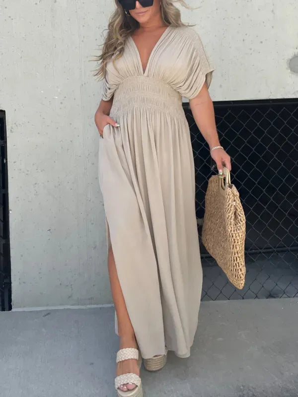 SLIT V-NECK EFFORTLESS MAXI LONG DRESS(Buy 2 Free Shipping)