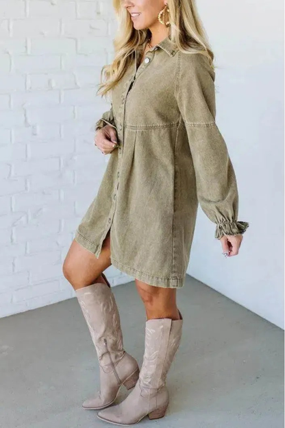 Vintage Washed Denim Shirt Dress